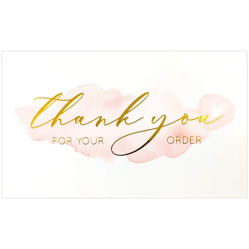Gooji 100 Pack 2 x 3.5 (the size of a business card) Gold Foil Pink Watercolor Thank You for Your Order Cards for Small Business orders - Image 1